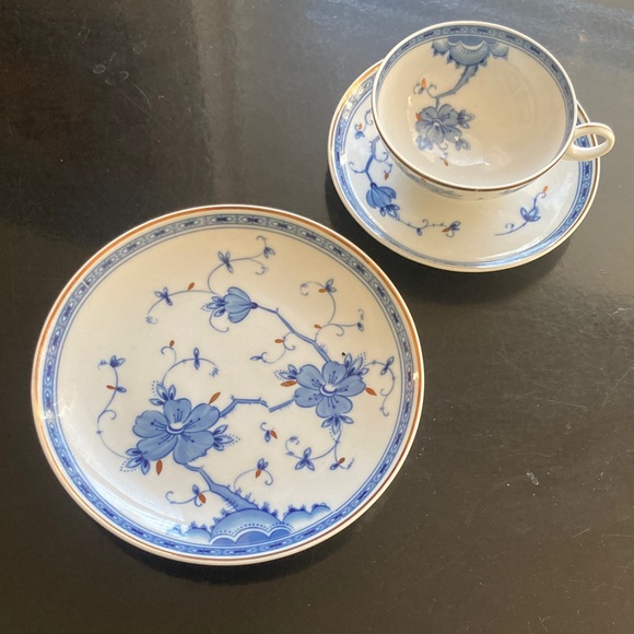 Blue and White China - Floral Tea Cup and Saucer Set with cobalt and gold - Picture 2 of 9